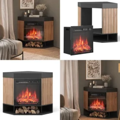 Elektrokamin Lynea Schwarz 100 cm mit realistischem Flammeneffekt und Heizung 1800W Vicco