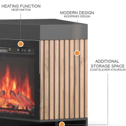 Elektrokamin Lynea Schwarz 100 cm mit realistischem Flammeneffekt und Heizung 1800W Vicco