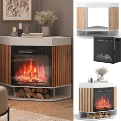 Elektrokamin Lynea Weiß 100 cm mit realistischem Flammeneffekt und Heizung 1800W Vicco