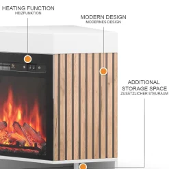 Elektrokamin Lynea Weiß 100 cm mit realistischem Flammeneffekt und Heizung 1800W Vicco