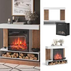 Elektrokamin Lynea Weiß 100 cm mit realistischem Flammeneffekt und Heizung 1800W Vicco