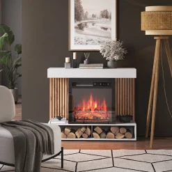 Elektrokamin Lynea Weiß 100 cm mit realistischem Flammeneffekt und Heizung 1800W Vicco