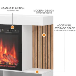 Elektrokamin Lynea Weiß 100 cm mit realistischem Flammeneffekt und Heizung 1800W Vicco