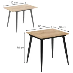 Esstisch Beaver Schwarz/Goldkraft Eiche 80 x 70 cm ausziehbar Vicco