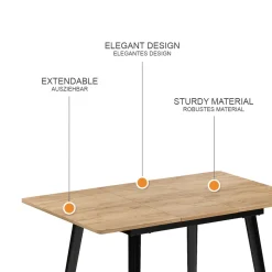 Esstisch Beaver Schwarz/Goldkraft Eiche 80 x 70 cm ausziehbar Vicco