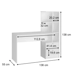 Esstisch Denton Weiß 136 x 55 cm mit 2 Schubladen Vicco