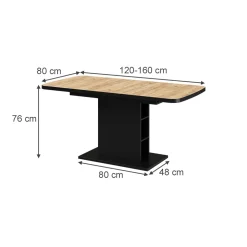 Esstisch Fenaro Goldkraft Eiche/Schwarz 120 x 80 cm mit offenen Fächern Vicco