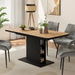 Esstisch Fenaro Goldkraft Eiche/Schwarz 120 x 80 cm mit offenen Fächern Vicco