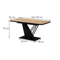 Esstisch Fenaro Goldkraft Eiche/Schwarz 120 x 80 cm ausziehbar Vicco