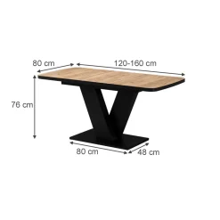 Esstisch Fenaro Goldkraft Eiche/Schwarz 120 x 80 cm ausziehbar Vicco