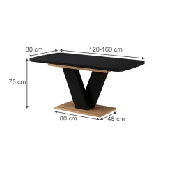 Esstisch Fenaro Schwarz/Eiche 120 x 80 cm ausziehbar Vicco