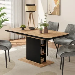 Esstisch Fenaro Schwarz/Eiche 120 x 80 cm mit offenen Fächern Vicco