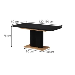 Esstisch Fenaro Schwarz/Eiche 120 x 80 cm ausziehbar Vicco