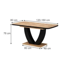 Esstisch Fenaro Schwarz/Eiche 120 x 80 cm ausziehbar Vicco