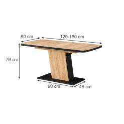 Esstisch Fenaro Schwarz/Eiche 120 x 80 cm ausziehbar Vicco