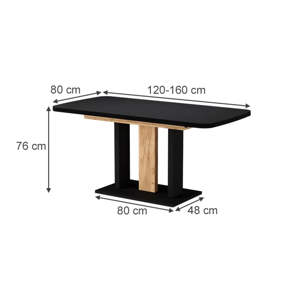 Esstisch Fenaro Schwarz/Goldkraft Eiche 120 x 80 cm 2 Teile Vicco