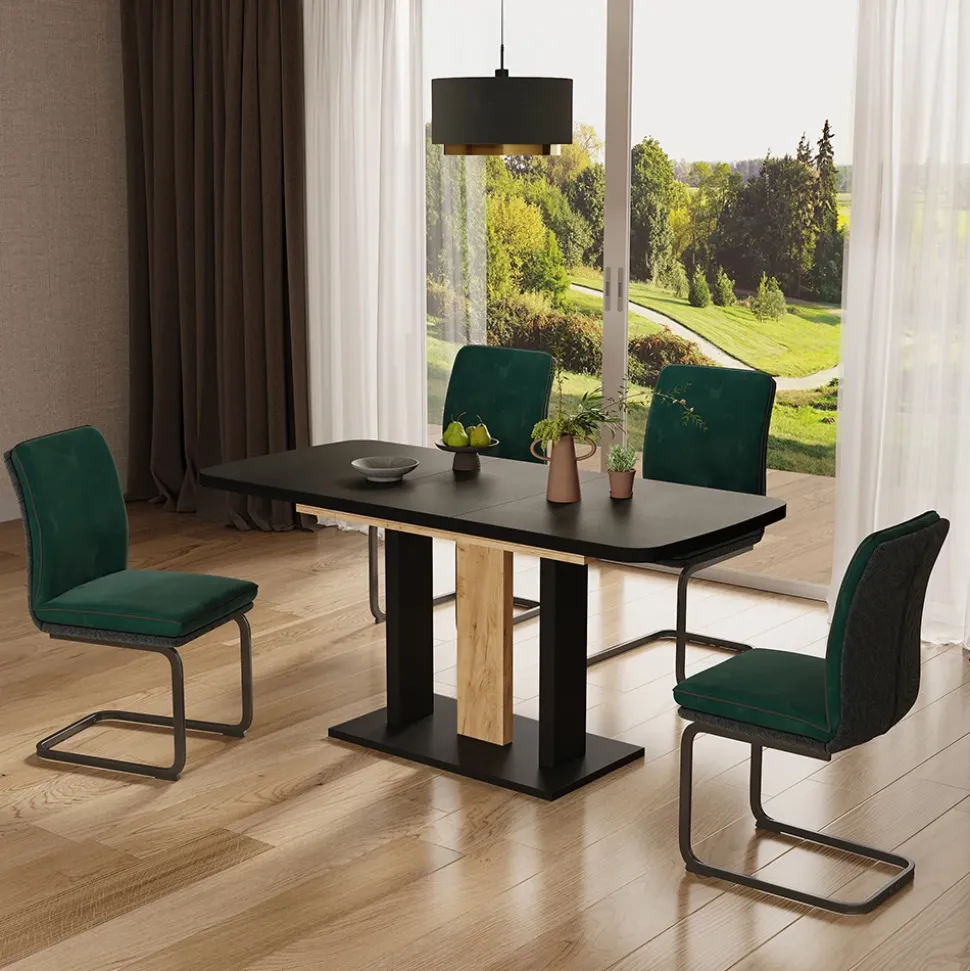 Esstisch Fenaro Schwarz/Goldkraft Eiche 120 x 80 cm 2 Teile Vicco