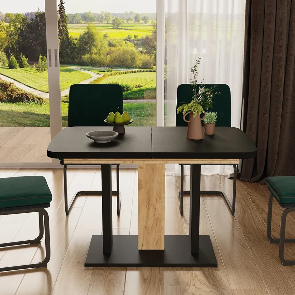 Esstisch Fenaro Schwarz/Goldkraft Eiche 120 x 80 cm 2 Teile Vicco