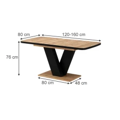 Esstisch Fenaro Schwarz/Goldkraft Eiche 120 x 80 cm ausziehbar Vicco