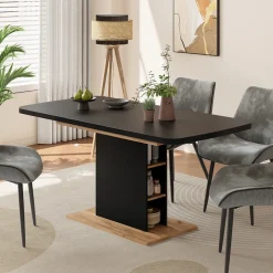 Esstisch Fenaro Schwarz/Goldkraft Eiche 120 x 80 cm mit offenen Fächern Vicco