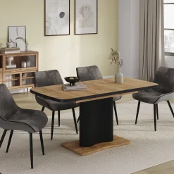 Esstisch Fenaro Schwarz/Goldkraft Eiche 120 x 80 cm ausziehbar Vicco