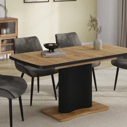 Esstisch Fenaro Schwarz/Goldkraft Eiche 120 x 80 cm ausziehbar Vicco