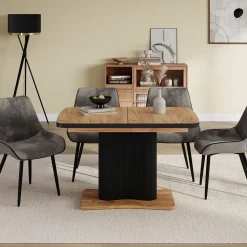 Esstisch Fenaro Schwarz/Goldkraft Eiche 120 x 80 cm ausziehbar Vicco