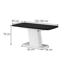 Esstisch Fenaro Schwarz/Weiß 120 x 80 cm ausziehbar Vicco