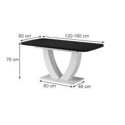 Esstisch Fenaro Schwarz/Weiß 120 x 80 cm ausziehbar Vicco