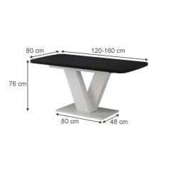 Esstisch Fenaro Schwarz/Weiß 120 x 80 cm ausziehbar Vicco