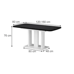 Esstisch Fenaro Schwarz/Weiß 120 x 80 cm 2 Teile Vicco
