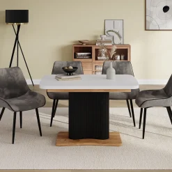 Esstisch Fenaro Weiß/Goldkraft Eiche 120 x 80 cm ausziehbar Vicco