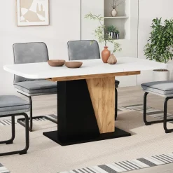 Esstisch Fenaro Weiß/Goldkraft Eiche 120 x 80 cm ausziehbar Vicco