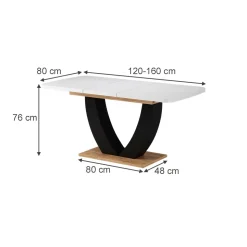 Esstisch Fenaro Weiß/Goldkraft Eiche 120 x 80 cm ausziehbar Vicco