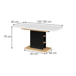 Esstisch Fenaro Weiß/Goldkraft Eiche 120 x 80 cm mit offenen Fächern Vicco