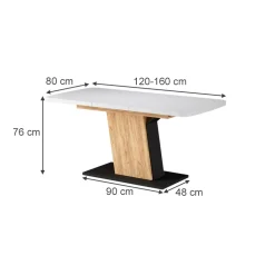 Esstisch Fenaro Weiß/Goldkraft Eiche 120 x 80 cm ausziehbar Vicco