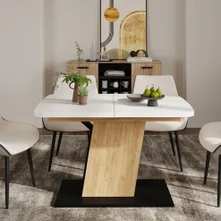 Esstisch Fenaro Weiß/Goldkraft Eiche 120 x 80 cm ausziehbar Vicco