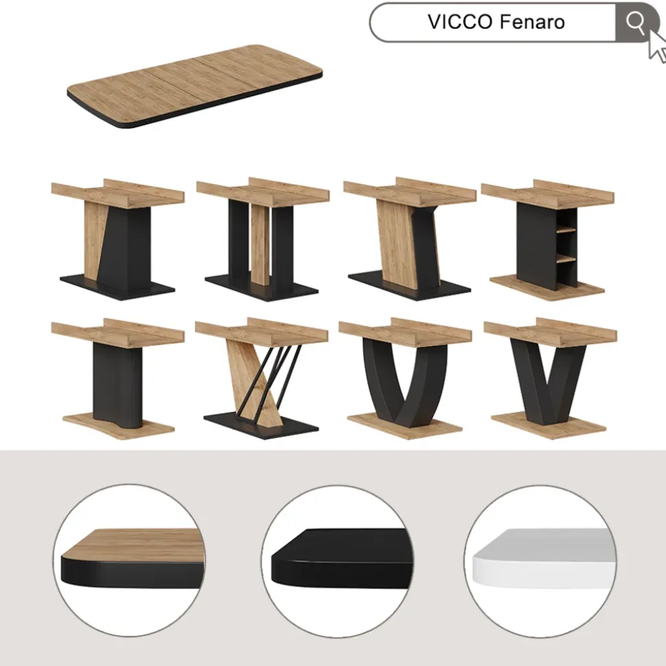 Esstisch Fenaro Weiß/Schwarz 120 x 80 cm 2 Teile Vicco