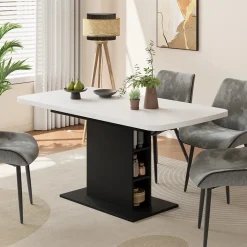 Esstisch Fenaro Weiß/Schwarz 120 x 80 cm mit offenen Fächern Vicco