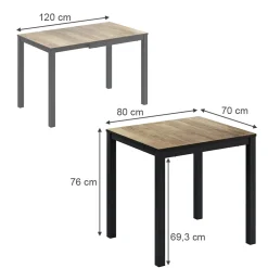 Esstisch Granny Eiche rustikal/Anthrazit 120 x 70 cm ausziehbar Vicco