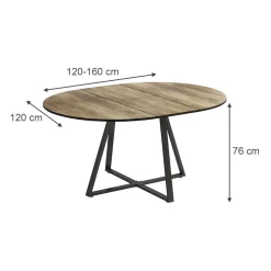 Esstisch Loyd Eiche rustikal/Schwarz 120 x 120 cm ausziehbar Vicco