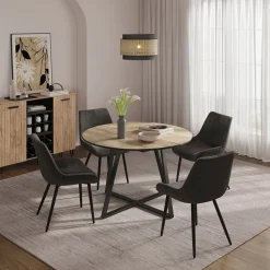 Esstisch Loyd Eiche rustikal/Schwarz 120 x 120 cm ausziehbar Vicco