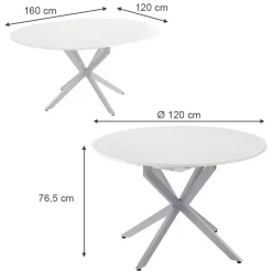 Esstisch Loyd Weiß/Grau 120 x 76.5 cm ausziehbar Vicco