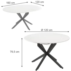 Esstisch Loyd Weiß/Schwarz 120 x 76.5 cm ausziehbar Vicco