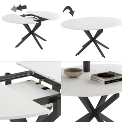 Esstisch Loyd Weiß/Schwarz 120 x 76.5 cm ausziehbar Vicco