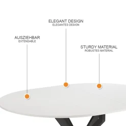 Esstisch Loyd Weiß/Schwarz 120 x 76.5 cm ausziehbar Vicco