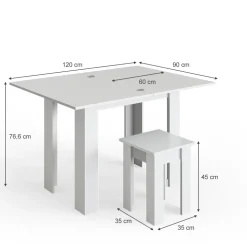 Esstisch mit Stuhl Roman Weiß 90 x 60 cm Vicco
