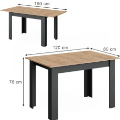 Esstisch Repose Anthrazit/Goldkraft Eiche 160 x 80 cm ausziehbar Vicco