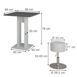 Esstisch Set Repose Weiß/Anthrazit 65 x 65 cm mit 2 Hockern Vicco