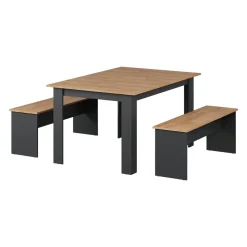 Esstisch Set Sentio Anthrazit/Goldkraft Eiche 137.6 x 92.8 cm mit 2 Bänken Vicco